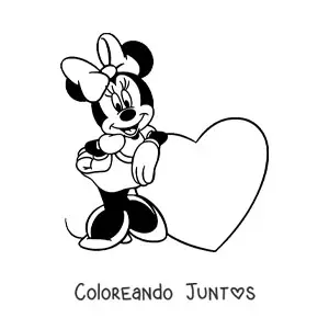 Imagen para colorear de Minnie junto a un corazón grande