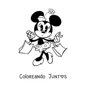 Imagen para colorear de Minnie de compras con bolsas