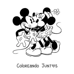Imagen para colorear de Minnie besando a Mickey