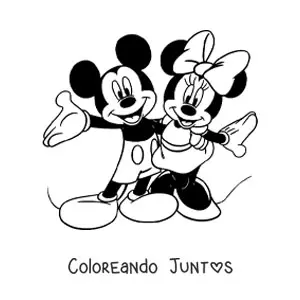 Imagen para colorear de Minnie y Mickey abrazados