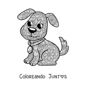 Imagen para colorear de un mandala de perro kawaii
