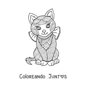 Imagen para colorear de un mandala de gato kawaii