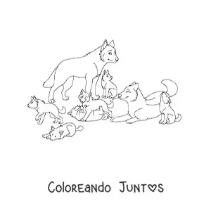 Imagen para colorear de una manada de lobos animados