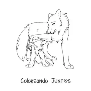 Imagen para colorear de un lobo bebé con su mamá