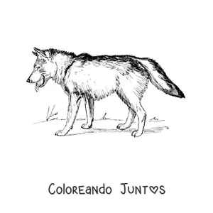 Imagen para colorear de un lobo realista caminando hacia la izquierda
