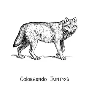 Imagen para colorear de un lobo realista caminando hacia la derecha