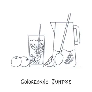 Imagen para colorear de una jarra y un vaso con limonada y limones