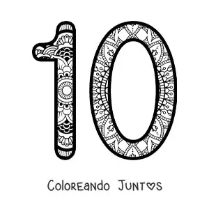 Imagen para colorear de mandala del número 10