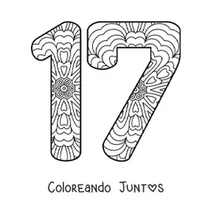 Imagen para colorear de mandala del número 17