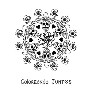 Imagen para colorear de mandala de calaveras mexicanas