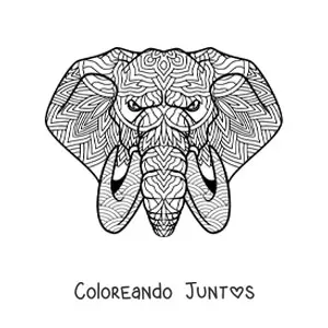 Imagen para colorear de mandala estilo Zentangle del rostro de un elefante