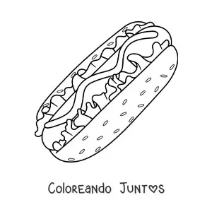 Imagen para colorear de hot dog grande con lechuga y salsa