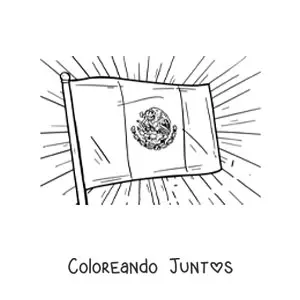 Imagen para colorear de una bandera de México ondeando en un asta