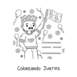 Imagen para colorear de un niño sosteniendo la bandera de México sin escudo