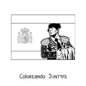 Imagen para colorear de la bandera de España horizontal con un torero realista