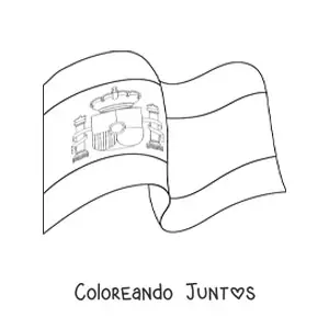 Imagen para colorear de la bandera de España con escudo ondeando