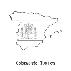 Imagen para colorear de la bandera de España con escudo encima de un mapa