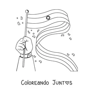 Imagen para colorear de una mano sosteniendo la bandera de Argentina ondeando