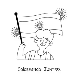 Imagen para colorear de un chico sosteniendo la bandera de Argentina