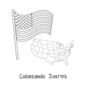 Imagen para colorear de la bandera de Estados Unidos junto a un mapa