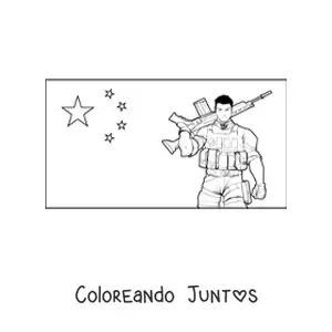 Imagen para colorear de la bandera de China con un soldado