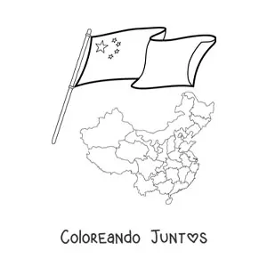 Imagen para colorear de la bandera de China junto a un mapa