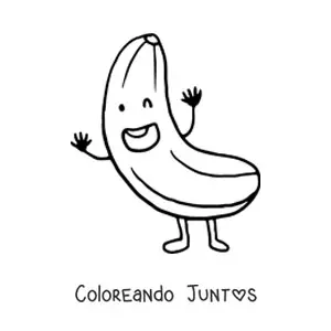 Imagen para colorear de una banana animada saludando feliz
