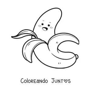 Imagen para colorear de una banana animada kawaii con la cáscara abierta