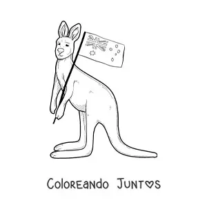 Imagen para colorear de un canguro con la bandera de Australia