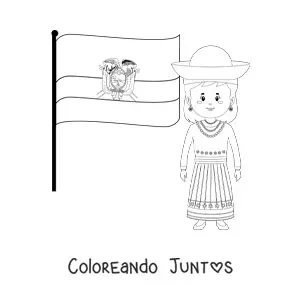 Imagen para colorear de mujer con la bandera de Ecuador