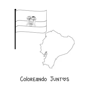 Imagen para colorear de la bandera de Ecuador junto a un mapa