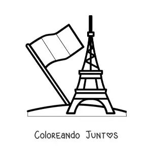 Imagen para colorear de la bandera de Francia con la torre Eiffel