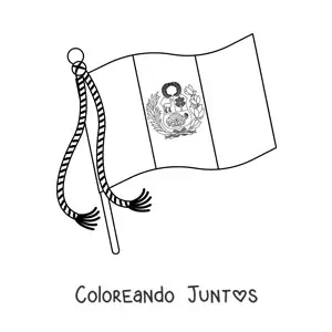 Imagen para colorear de bandera de perú con escudo ondeando en un asta