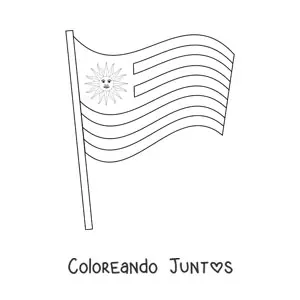 Imagen para colorear de bandera de uruguay ondeando en un asta