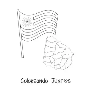 Imagen para colorear de bandera de uruguay con mapa