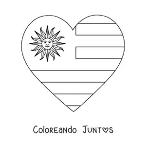 Imagen para colorear de corazón con bandera de uruguay
