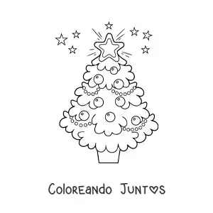 Imagen para colorear de un árbol de Navidad grande decorado con estrellas alrededor