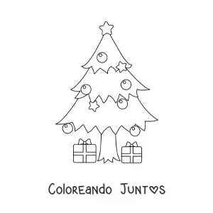 Imagen para colorear de un árbol de Navidad con regalos