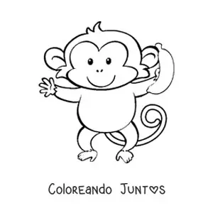 Imagen para colorear de un mono animado kawaii comiendo una banana