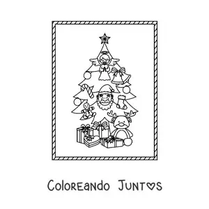 Imagen para colorear de un árbol de Navidad decorado con regalos debajo
