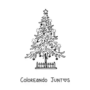 Imagen para colorear de un árbol navideño decorado realista