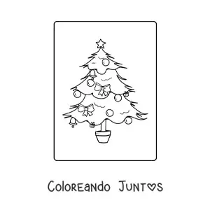 Imagen para colorear de un árbol navideño con lazos en una maceta