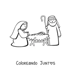 Imagen para colorear de María con José y el niño Jesús