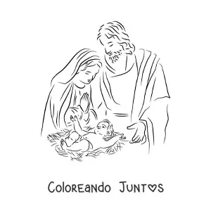 Imagen para colorear de María con José y el niño Dios