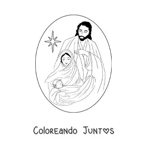 Imagen para colorear de María con José y Jesús y la estrella de un Belén