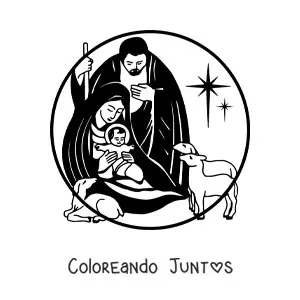 Imagen para colorear de María, José y Jesús con animales