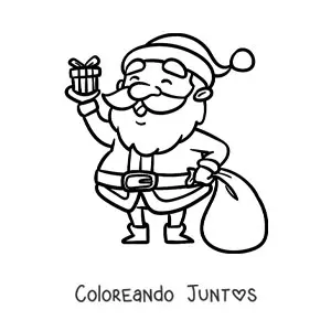 Imagen para colorear de Santa Claus kawaii con regalo