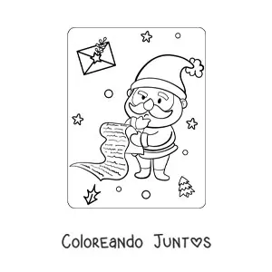 Imagen para colorear de Santa Claus kawaii revisando la lista de niños buenos