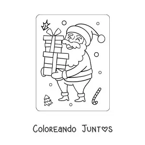 Imagen para colorear de Papá Noel con pila de regalos
