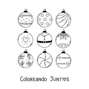Imagen para colorear de bolas navideñas decoradas